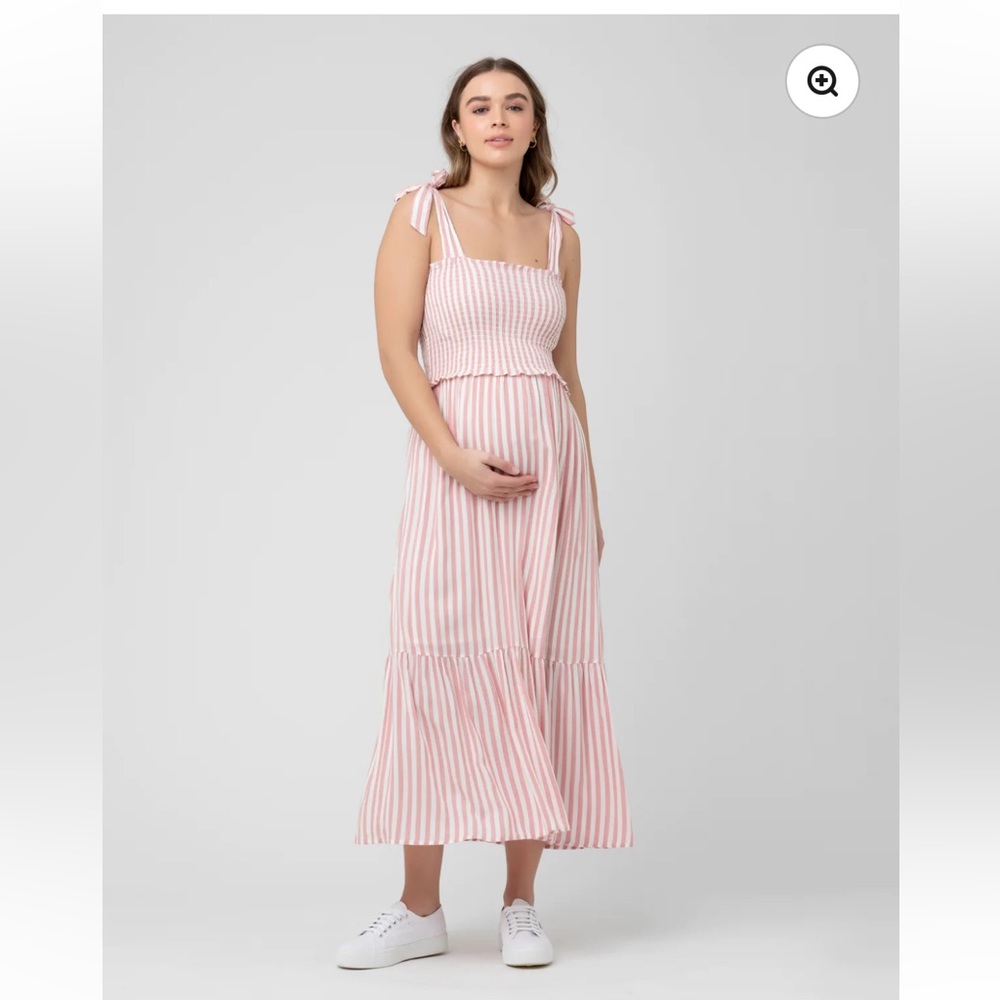 Ripe Maternity Ollie Smocked Dress Terracotta White - size XS